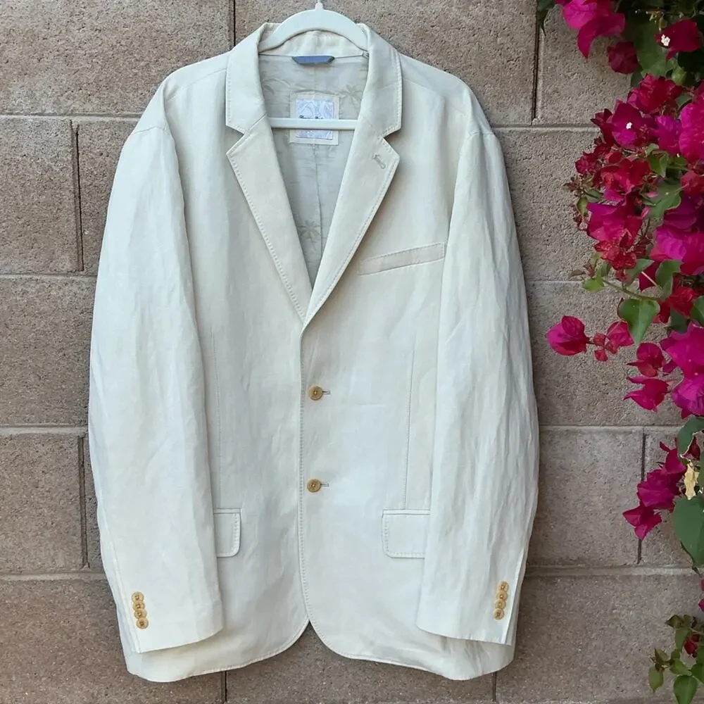 NWOT Tommy Bahama Monterey Blazer Silk Linen Sport Coat Tan Neutral Size XXL